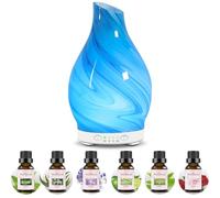 Maromamix Essential Oil Diffuser & Essential Oils Set - Glass Ultrasonic Aromatherapy Diffuser with 6 Premium Oils, 7 Color Changing Light, 4-Timer Auto-Off for Home Office