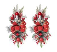 Marooma 2 Pack Christmas Artificial Swags, 21.6in Xmas Cordless Prelit Stairway Swag Staircase Christmas Swags Wreath Door Stair Swag Garland for Outdoor Home Garden Decor (B)