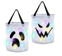Marooma 2 Pcs Pumpkin Halloween Candy Bags, LED Light Up Halloween Trick or Treat Bucket Pumpkin Candy Bags Ghost Halloween Basket for Halloween Birthday Party Supplies (B)