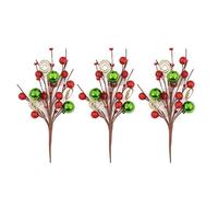 Marooma 3Pcs Christmas Berries Stems, 11.02In Artificial Berry Twigs Christmas Glitter Ball Ornaments Xmas Floral Branches and Ball Picks Decoration for Tree Vase Decor (Red green)