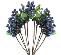 Marooma Artificial Blueberry Fruit, 10Pcs Blue Artificial Flowers California Berries Blueberry Fruit Fake Silk Flowers Holly Berries for Home Wedding Party Decor