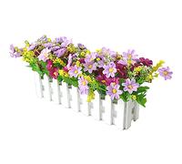 Marooma Artificial Flowers in Picket Fence Pot - Fake Jumping Orchid Chrysanthemum Plants - Mini Potted Plant for Indoor Farmhouse Wedding Home Decor(Purple)