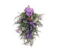 Marooma Artificial Purple Rose Teardrop Swag, Spring Summer Front Door Wreath, 19.69 Inch Wall Hanging Floral Wreath for Wedding Party Festival Home Garden Decor