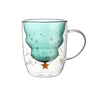 Marooma Christmas Glass Cup, Double Wall Christmas Mug, Cute Mugs Set for Hot Cocoa and Coffee, Christmas Tree Mugs Double Wall Insulated Glasses, Tea Cup Milk Cup Clear Christmas Coffee(4.5in-Green)