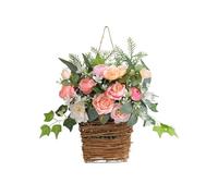 Marooma Front Door Basket Wreath,Artificial Flower Decor,Spring Flowers Basket,Faux Rose Seasonal Welcome Sign Decoration,Farmhouse Wreath,Hanging Ornament for Home Decor Holiday Wreath for Home
