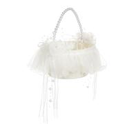 Marooma White Flower Girl Lace Basket, White Flower Basket White Lace Bridal Basket Lace Satin Basket Ivory Flower Girl Baskets with Pearl for Wedding