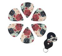Maroon and Navy Flower Print Guitar Picks 6 Pack with Custom Guitar Storage Box Organizer for Men Women Guitar Accessory