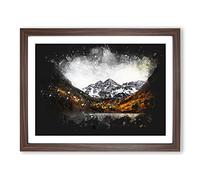 Maroon Bells Mountains In Colorado Paint Splash Modern Art Framed Print | A2 Walnut Framed Wall Art | Ready to Hang | Modern Landscape Picture | Living Room Bedroom Lounge Office