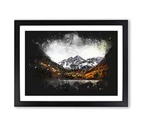 Maroon Bells Mountains In Colorado Paint Splash Modern Art Framed Print | A3 Black Framed Wall Art | Ready to Hang | Modern Landscape Picture | Living Room Bedroom Lounge Office