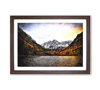 Maroon Bells Mountains in Colorado Painting Framed Print | A2 Walnut Framed Wall Art | Ready to Hang | Modern Landscape Picture | Living Room Bedroom Lounge Office