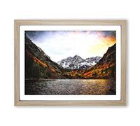 Maroon Bells Mountains In Colorado Painting Modern Art Framed Print | A3 Oak Framed Wall Art | Ready to Hang | Modern Landscape Picture | Living Room Bedroom Lounge Office
