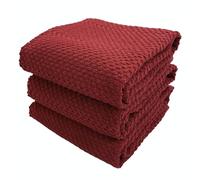Maroon Dark Red Brick Red Kitchen Hand Dish Towels: Oversized 28" x 18",100% Cotton Cloth Soft Cleaning Drying Absorbent Textured Design, Set of 3 Multipurpose for Everyday Use (Brick Red)