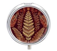 Maroon Gold Pattern Pill Box Round Portable Small Pill Case Waterproof Travel Pill Box Organizer for Pocket Purse and Daily Convenience