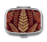Maroon Gold Pattern Pill Organizer Container for Travel, Metal 2 Compartment Square Pill Case, Portable Mini Medicine Box Pill Storage Case for Purse Pocket, Supplement Storage
