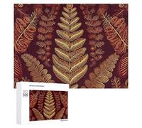 Maroon Gold Pattern Wooden Puzzles for Adults 500 PCS Unique Shape Puzzles Wall Art Home Decor for Puzzle Lovers, Family, Friend Creative Gift Toys