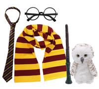 Maroon & Gold Wizard Set - Scarf, Tie, Wand , Glasses & Owl I Love Fancy Dress Gold One Size