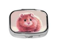Maroon Hamster2_1 Square Mini Pill Case, Compact Metal Pocket Pill Box with 2 Compartments for Travel