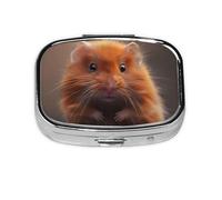 Maroon Hamster3_1 Square Mini Pill Case, Compact Metal Pocket Pill Box with 2 Compartments for Travel
