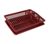 (Maroon Large) Plastic Large Dish Rack Drainer Kitchen Sink Plate Cutlery Draining Tray
