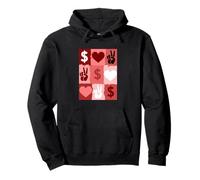 Maroon Red Burgundy Color Peace Love Money Grid Burgundy Pullover Hoodie