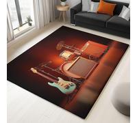 Maroon Rugs Living Room Washable Non Slip Area Rug 80 x 150 cm, Bedroom Kitchen Hall Lounge Office Dining Room Indoor Carpet Low PileRetro Guitar Surrealism Carpets