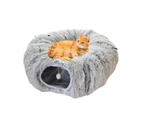 Marosynix Collapsible Cat Tunnel Bed - Plush Multifunctional Pet Bed & Play Tunnel Toys with Hanging Balls & Peepholes for Indoor Kitty Kitten Puppy Rabbit Ferret