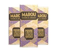 MAROU - Pepper & Salt 66% Dark Mini Chocolate Bar | Transparent Direct Trade | Vegan, Gluten Free, No Additives, Soy Free | Dak Lak Region | Single Origin Vietnam (3-Pack)
