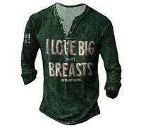 MaroYanYML Men's Henley T-Shirt Letter 3D Printed Graphic Casual Daily Long Sleeve Button-Down Vintage Distressed Tops