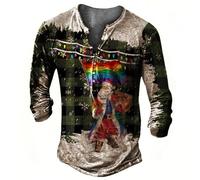 MaroYanYML Men's Oversized V-Neck Distressed Henley T-Shirts Vintage 3D Printed Skeleton Christmas Graphic Streetwear Casual Tops