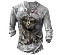 MaroYanYML Men's Oversized V-Neck Distressed Henley T-Shirts Vintage 3D Printed Skeleton Christmas Graphic Streetwear Casual Tops