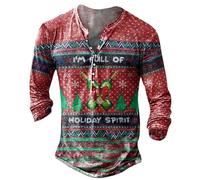 MaroYanYML Men's Oversized V-Neck Distressed Henley T-Shirts Vintage 3D Printed Skeleton Christmas Graphic Streetwear Casual Tops