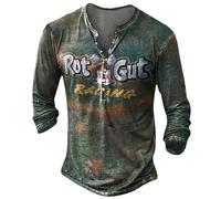 MaroYanYML Oversized T-Shirt for Men Vintage 3D Printed Letter Henley Shirt Gothic V-Neck Long Sleeve Tee Tops