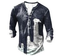 MaroYanYML Oversized T-Shirt for Men Vintage 3D Printed Letter Henley Shirt Gothic V-Neck Long Sleeve Tee Tops