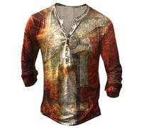 MaroYanYML Summer Men's Henley Shirt Skeleton Graphic 3D Printed Outdoor Casual Long Sleeve Button Down Distressed T-Shirts