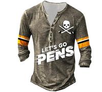 MaroYanYML Summer Men's Henley Shirt Skeleton Graphic 3D Printed Outdoor Casual Long Sleeve Button Down Distressed T-Shirts