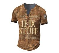 MaroYanYML That's What I Do I Fix Stuff and I Know Things T-Shirt for Men Funny Letter 3D Print Henley Shirt Outdoor Button V-Neck Pullover Tops