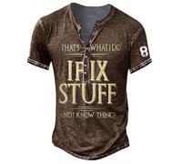 MaroYanYML That's What I Do I Fix Stuff and I Know Things T-Shirt for Men Funny Letter 3D Print Henley Shirt Outdoor Button V-Neck Pullover Tops