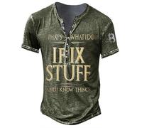 MaroYanYML That's What I Do I Fix Stuff and I Know Things T-Shirt for Men Funny Letter 3D Print Henley Shirt Outdoor Button V-Neck Pullover Tops