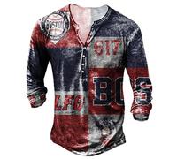 MaroYanYML Vintage Button V-Neck 3D Flag Printed Henley Shirt Men's Long Sleeve T-Shirt Oversized Tops Tee Shirt Punk Streetwear