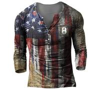 MaroYanYML Vintage Button V-Neck 3D Flag Printed Henley Shirt Men's Long Sleeve T-Shirt Oversized Tops Tee Shirt Punk Streetwear