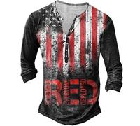 MaroYanYML Vintage Button V-Neck 3D Flag Printed Henley Shirt Men's Long Sleeve T-Shirt Oversized Tops Tee Shirt Punk Streetwear