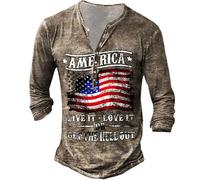 MaroYanYML Vintage Button V-Neck 3D Flag Printed Henley Shirt Men's Long Sleeve T-Shirt Oversized Tops Tee Shirt Punk Streetwear