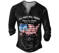 MaroYanYML Vintage Button V-Neck Henley Shirt American Flag Long Sleeve T-Shirt for Men Oversized Men's Clothing Punk Streetwear
