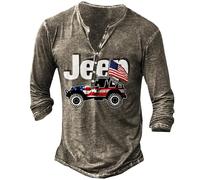 MaroYanYML Vintage Button V-Neck Henley Shirt American Flag Long Sleeve T-Shirt for Men Oversized Men's Clothing Punk Streetwear