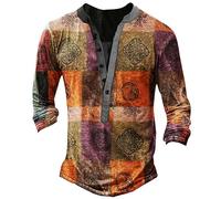 MaroYanYML Vintage Henley Shirt for Men 3D Plaid Printed Long Sleeve Tops Tees Casual Streetwear V-Neck T-Shirt Oversized Punk Streetwear