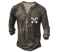 MaroYanYML Vintage V-Neck Henley Shirt 3D Printed Gothic Long Sleeve T-Shirt for Men Oversized Tops Punk Streetwear