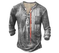 MaroYanYML Vintage V-Neck Henley Shirt 3D Printed Gothic Long Sleeve T-Shirt for Men Oversized Tops Punk Streetwear