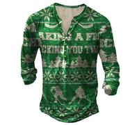 MaroYanYML Vintage V-Neck Henley Shirt 3D Printed Gothic Long Sleeve T-Shirt for Men Oversized Tops Punk Streetwear
