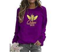 MaroYanYML Women's Queen Bee Crown 3D Print Sweatshirts Long Sleeve Crewneck Pullover Casual T-Shirts Fleece Lined Tops