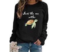 MaroYanYML Women's Save The Sea Turtle 3D Print Sweatshirts Long Sleeve Crewneck Pullover Casual T-Shirts Fleece Lined Tops